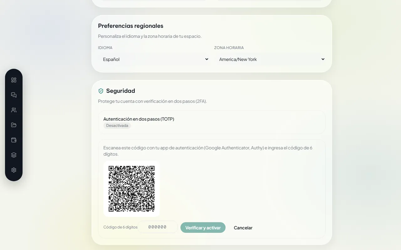 Activación de la verificación en dos pasos con código QR