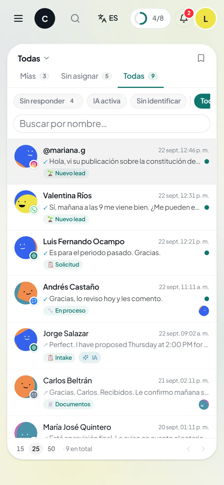 Bandeja de entrada en un teléfono