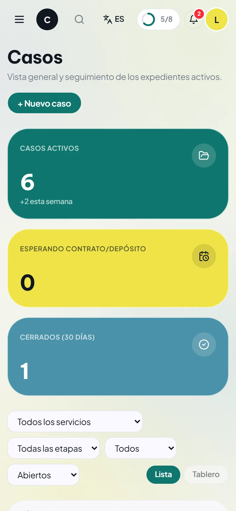 Lista de casos en un teléfono