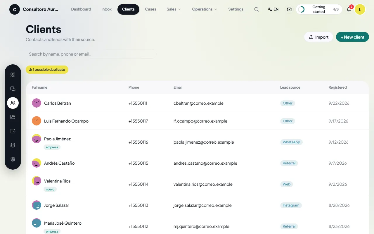 Client list with tags and filters