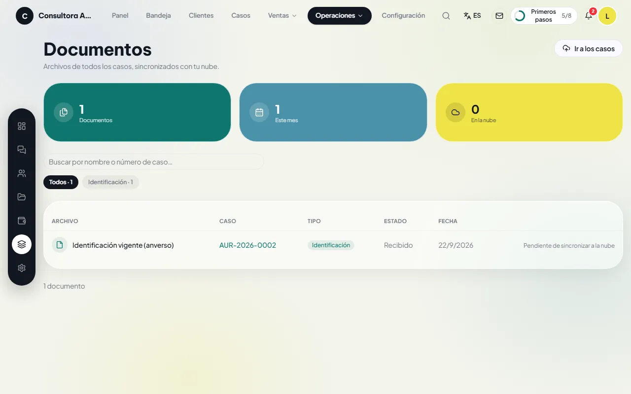 Documentos de todos los casos en una pantalla