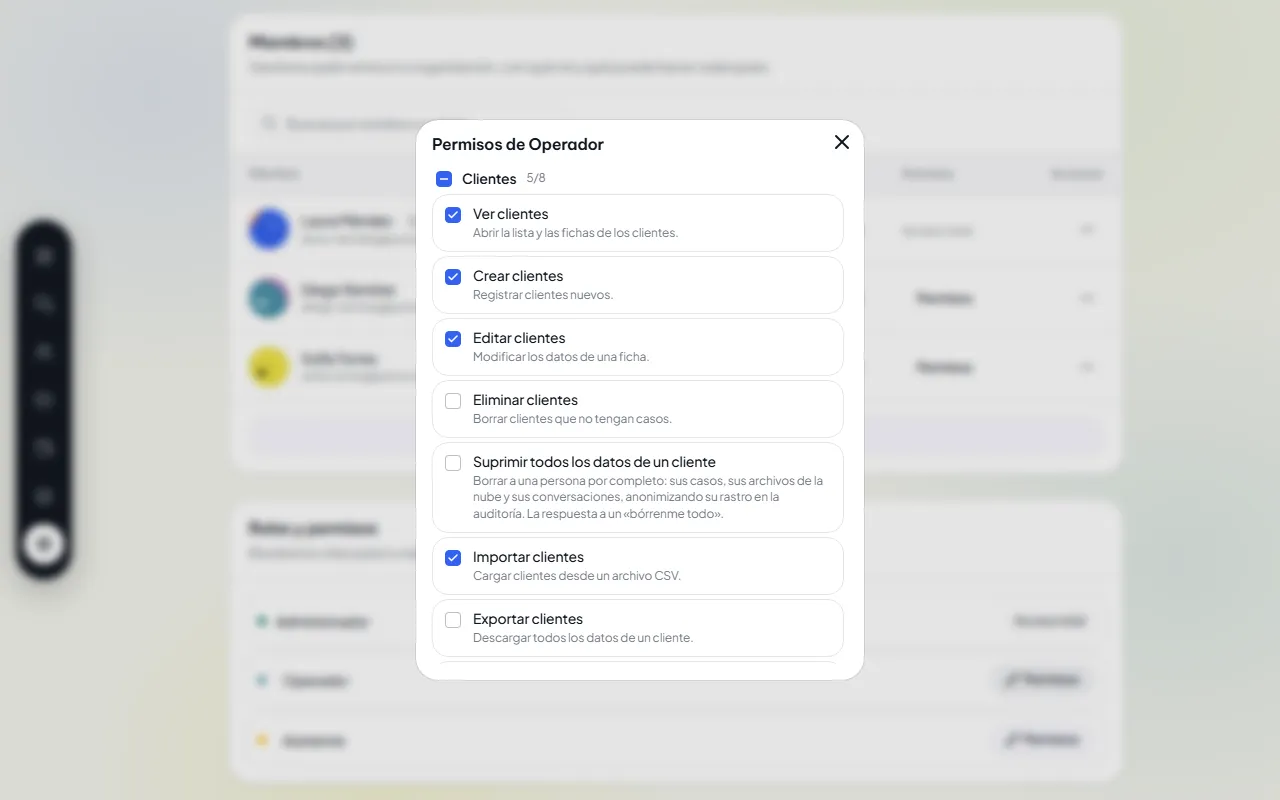 Permisos de un rol, pantalla por pantalla