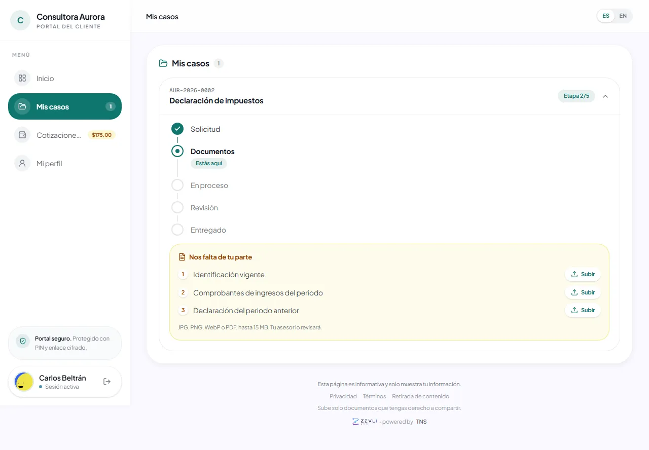 Casos del cliente en su portal